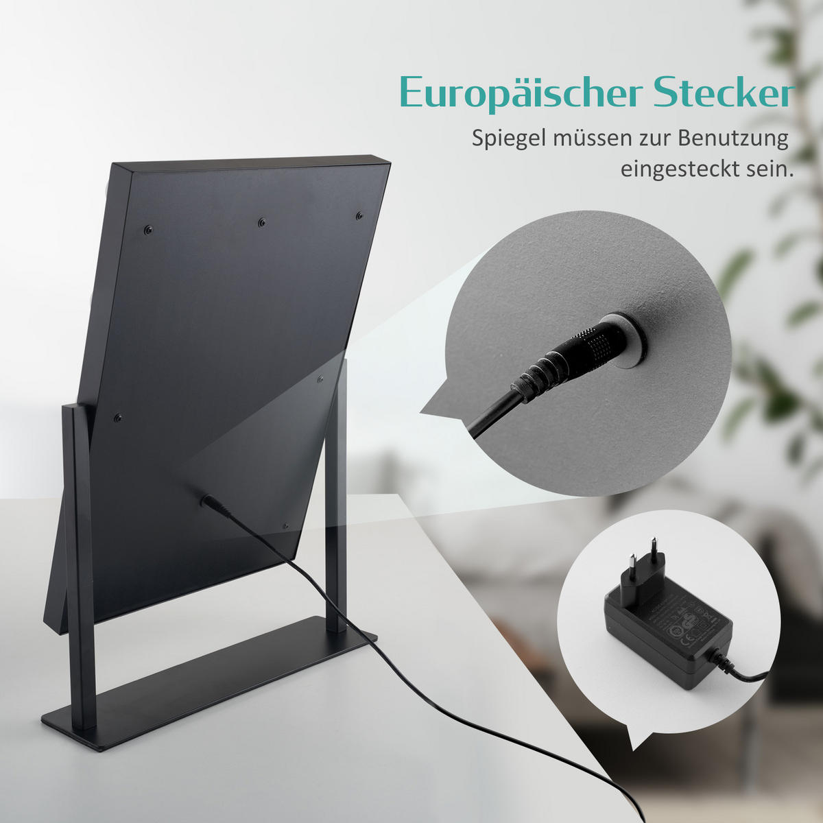 KOSMETIKSPIEGEL Rechteckiger mit Beleuchtung, Schwarz, 30/25 cm - Schwarz, Glas (25/8.5/30cm) - EMKE