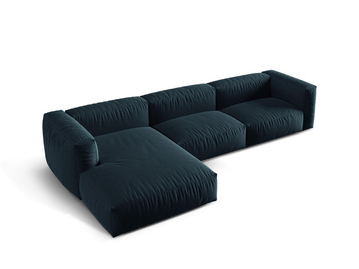 ECKSOFA modular links Martina aus strukturiertem Stoff jeansblau 3 Sitzplätze - Blau, Textil (176/332cm) - Micadoni