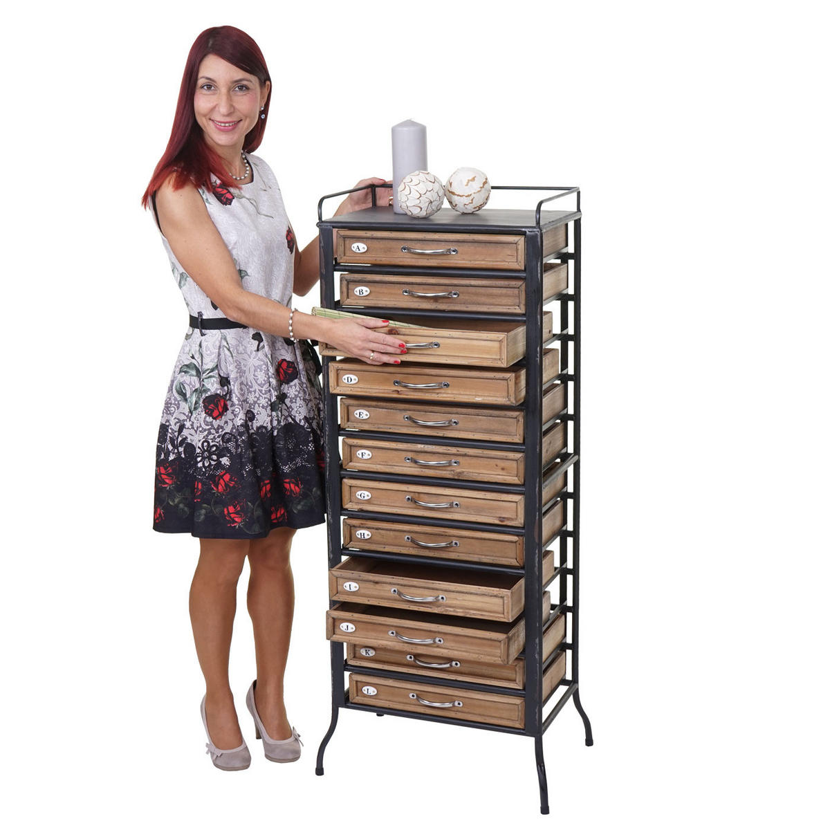 APOTHEKER-SCHRANK Braun, Schwarz - Schwarz/Braun, Holz (55/129/38cm) - MCW