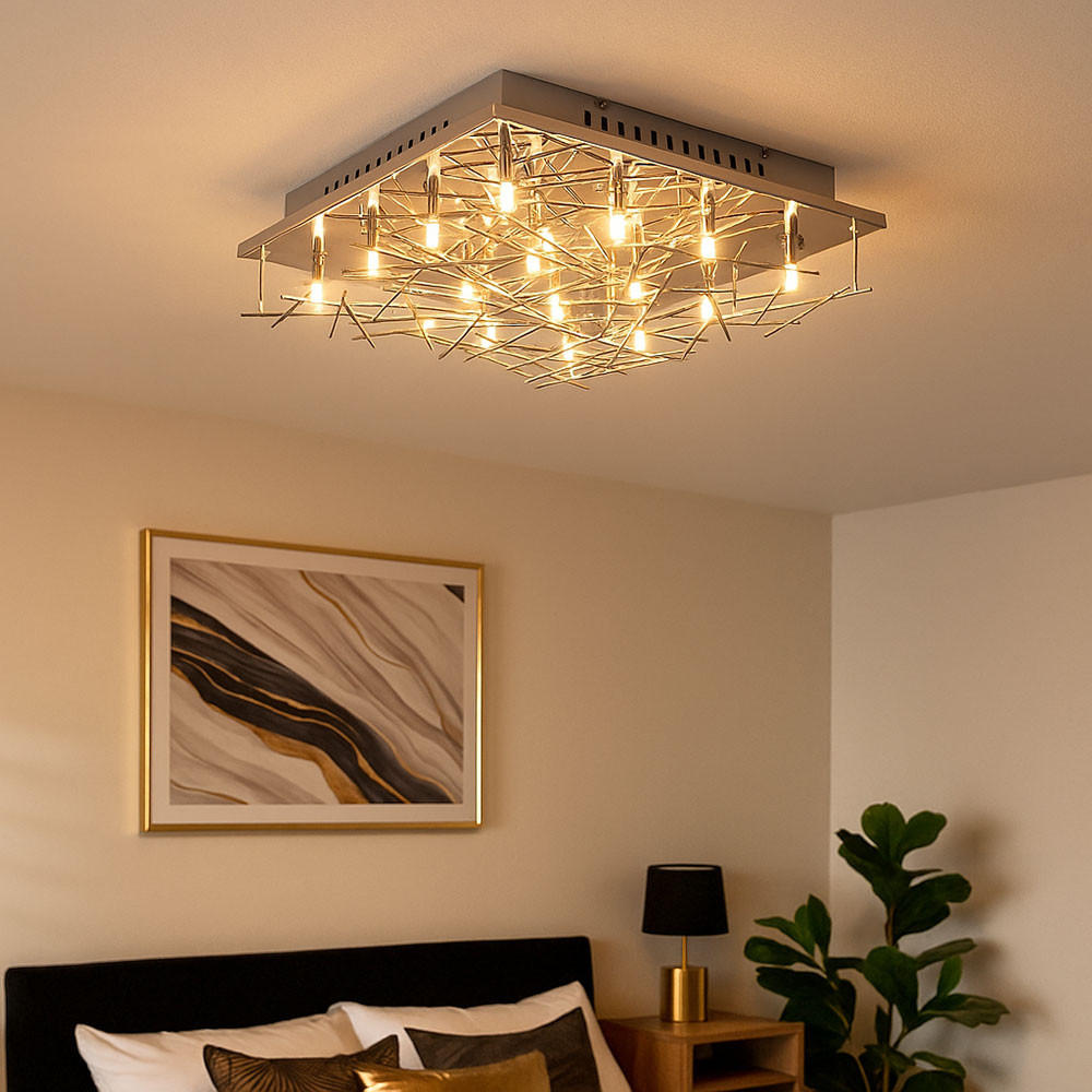 LED DECKENLEUCHTE Chrom Silber Stäbe Design - Silberfarben, Metall (37/37/11cm)