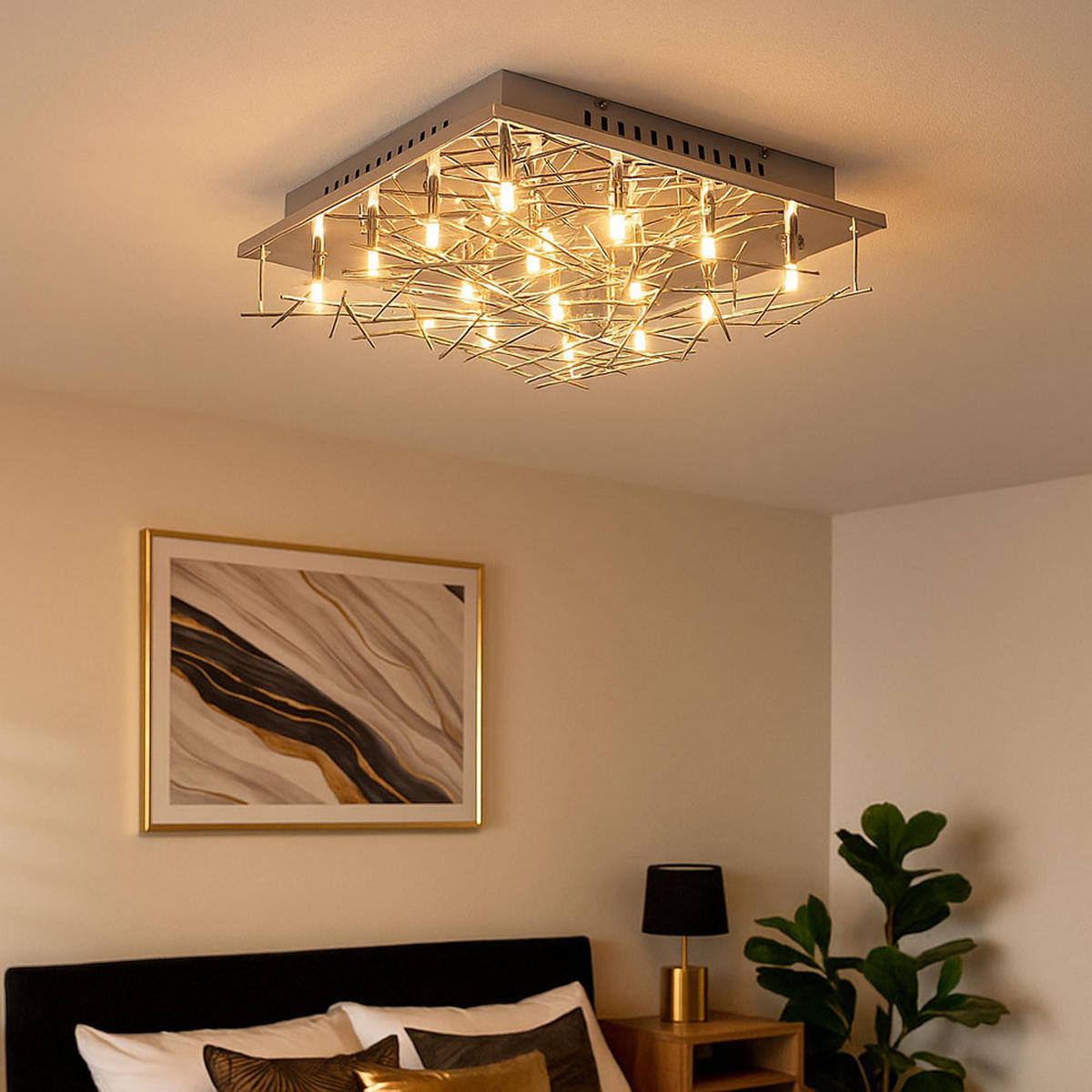 LED DECKENLEUCHTE Chrom Silber Stäbe Design - Silberfarben, Metall (37/37/11cm)