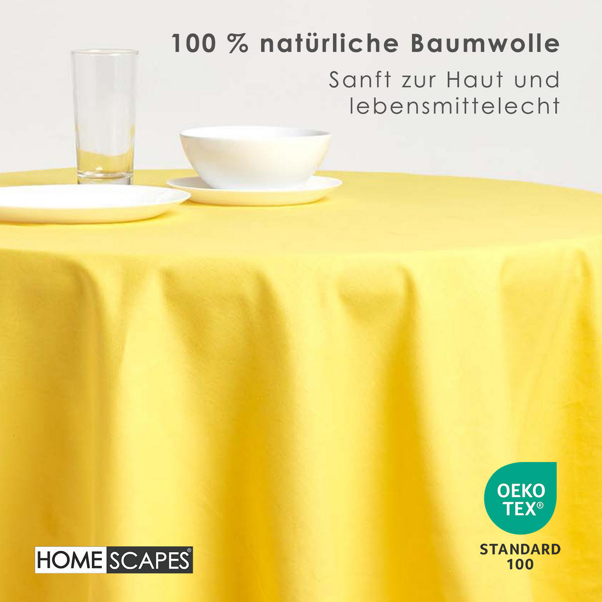 TISCHDECKE gelb rund 178 cm, 100% Baumwolle - Gelb, Textil (178/178cm) - Homescapes