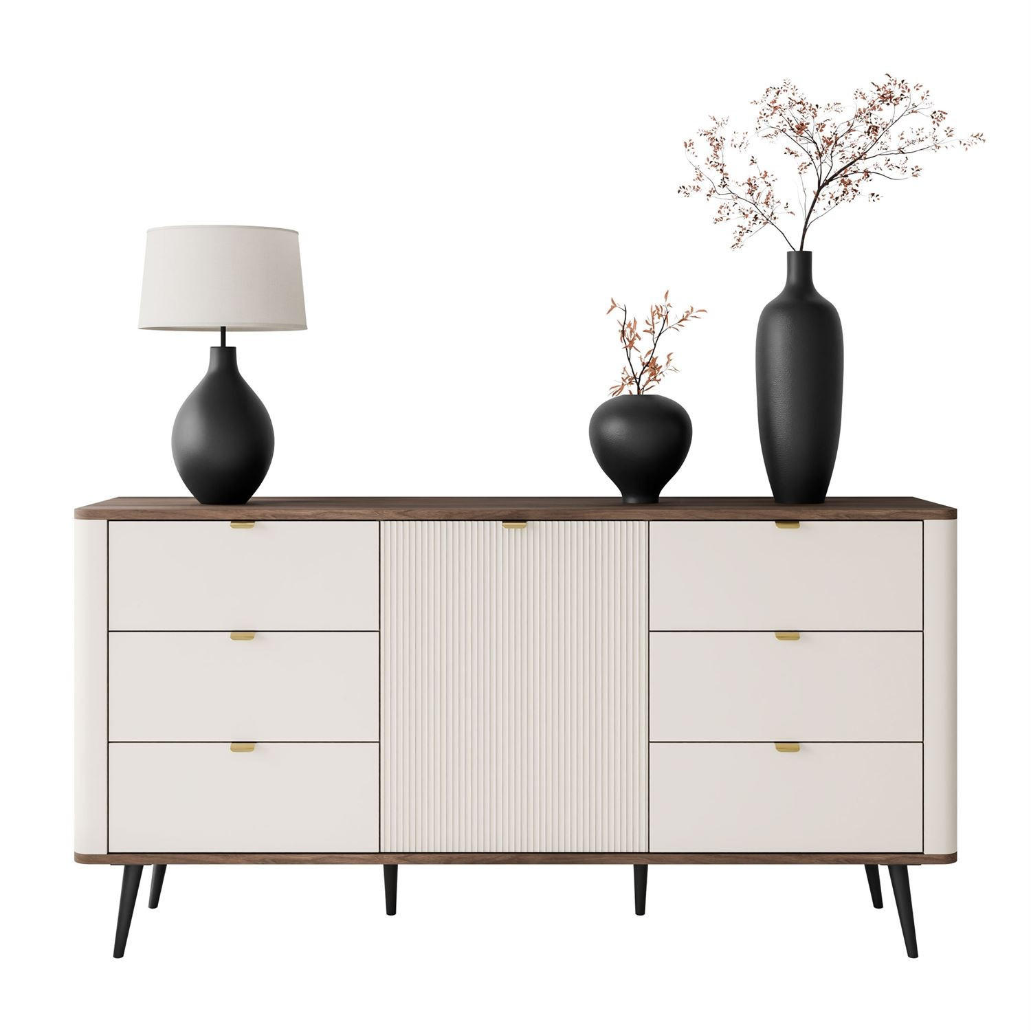 KOMMODE für den Flur AUTUMN 1D6S mit sechs Schubladen, Kaschmir / Nussbaum - Beige/Braun, Holzwerkstoff (160/82/40cm) - Lookway