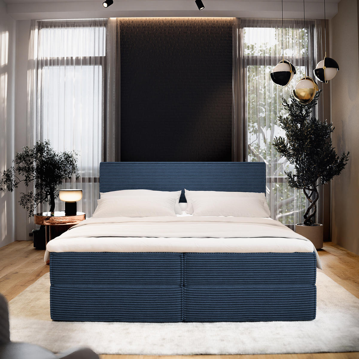 BOXBETT PELLIO 140x200 cm mit Matratze und Topper - Blau - Blau, Holz (140/200cm) - MASSENO