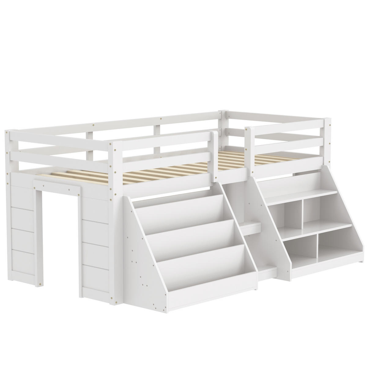 HOCHBETT 90/200 cm in Weiß Kinderbett mit Regal, LED und Leiter - Weiß, Holzwerkstoff (90/200cm) - STILVORA