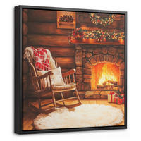LEINWAND Bilder mit Rahmen - Winter - Weihnachten - Zuhause - Kamin - 20x20 - Bernsteinfarben, Textil (20/20cm) - MuchoWow