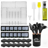 KÜCHENHELFER-SET, praktisches Küchenutensilien‑Set mit Kochbesteck, Reinigungsschwämmen und Aufbewahrungszubehör für den Haushalt - Schwarz, Kunststoff - Joyfair