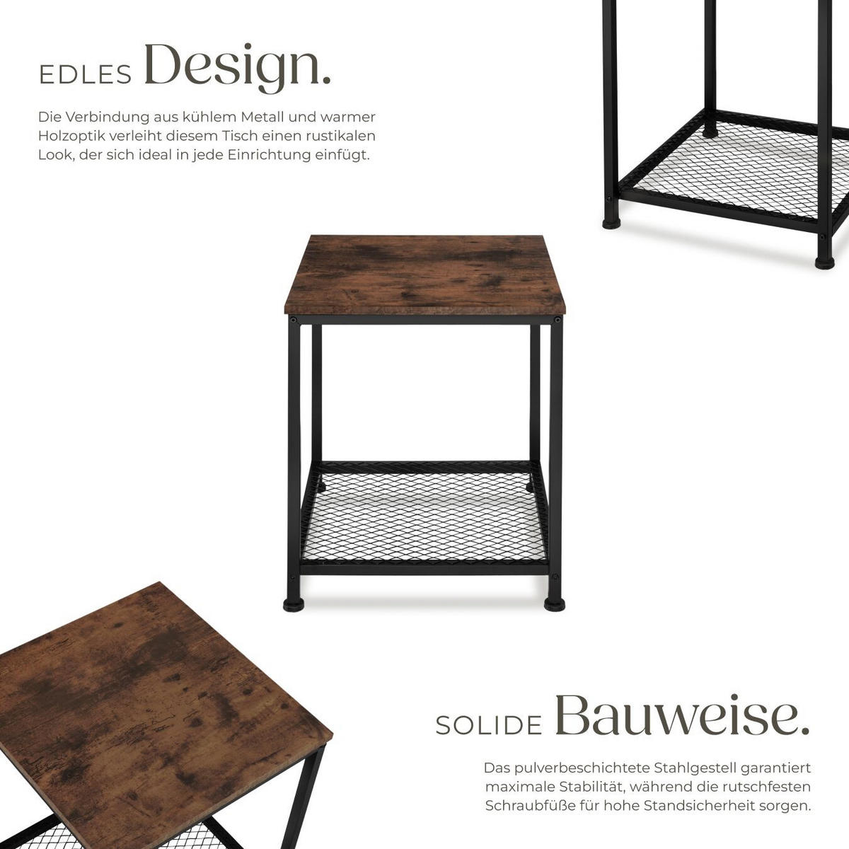 BEISTELLTISCH Derby,45,5 x 45,5 x 55,5 cm,Industrial Holz dunkel, rustikal - Rostfarben, Holz (45.5/45.5/55.5cm) - tectake