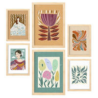 POSTER Set Mit 6 Drucken Von Blumen In Der Sammlung Ethnischere Ästhetische Dekorative Für Zuhause Wandkunstdruck A3 & A4 Rahmen Aus Hellem Holz - Beige, Papier (29/3cm) - Nacnic