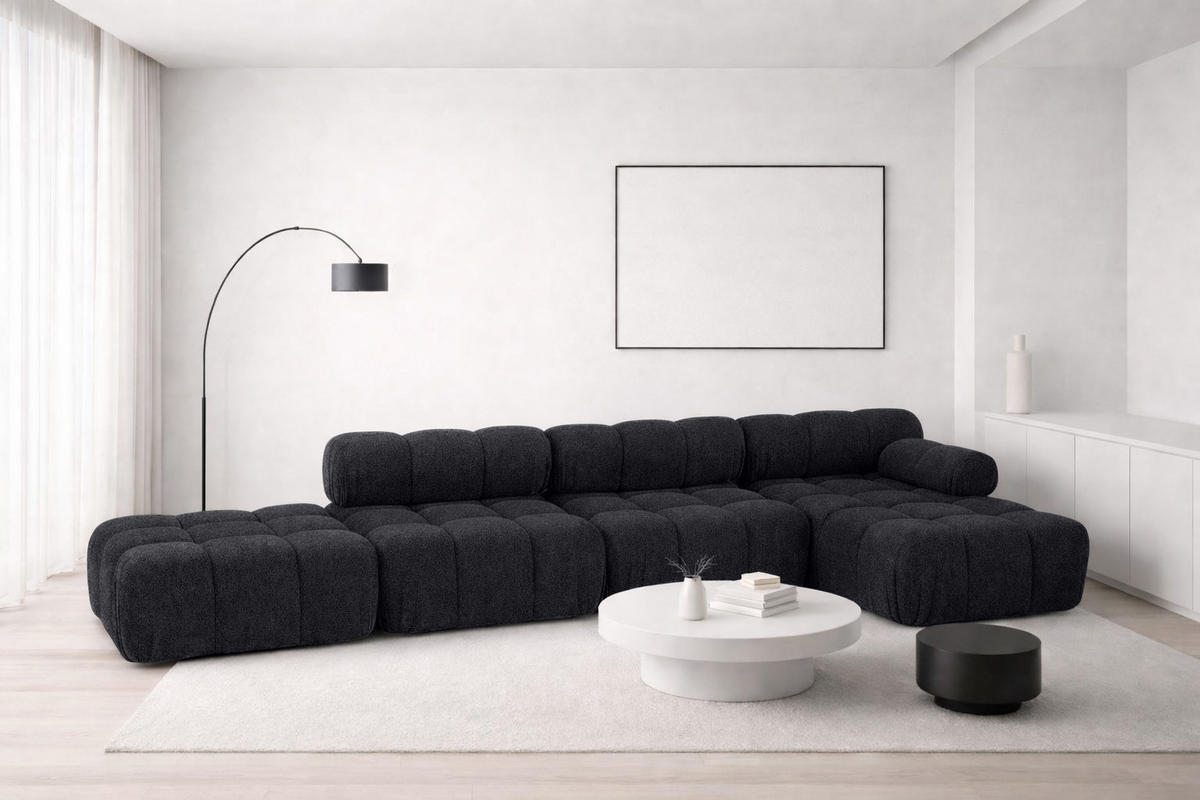 ECKSOFA L-Form XL, Stoff Bouclé Abriamo, Graphit, Rechts, Selia L XL - Graphitfarben, Holz (380/160cm) - Kaiser Möbel