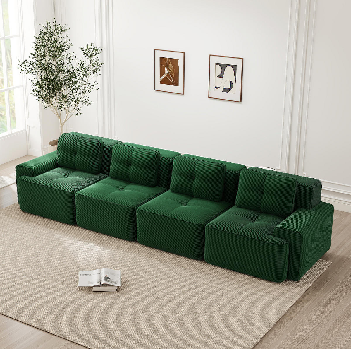 SOFA modular mit Tiefsitz 74 cm Cord Green - Grün, Kunststoff (104/69/382cm) - Meubliv
