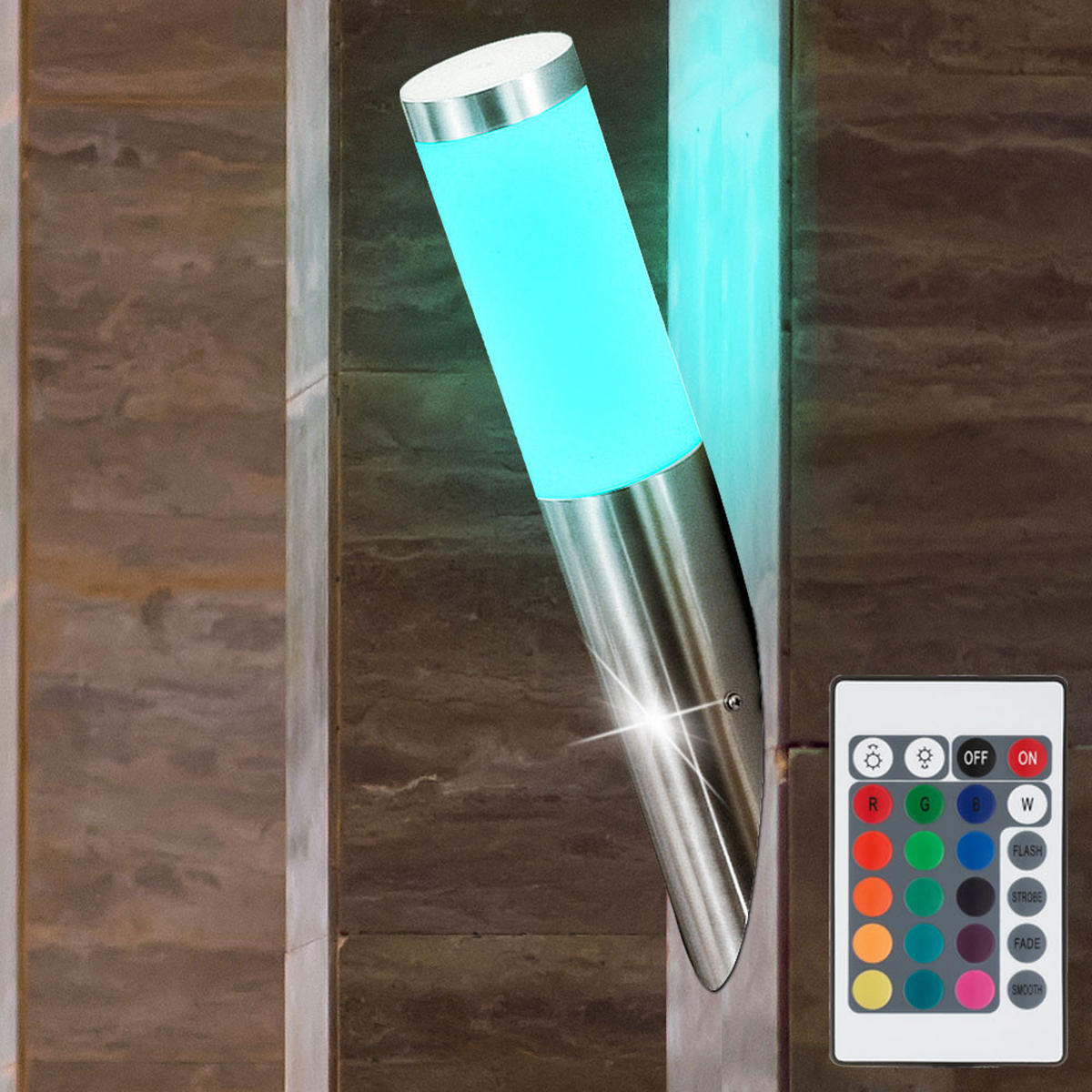 RGB LED AUSSEN-WANDLEUCHTE Edelstahl Silber 3er Set - Silberfarben, Metall (16.6/40/17cm) - Globo Lighting