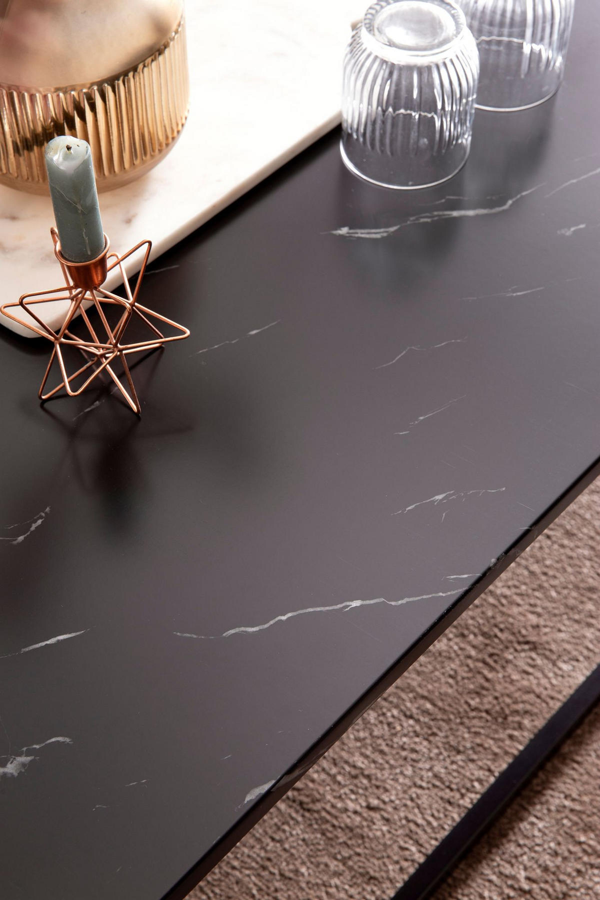 COUCHTISCH mit Marmor-Optik, Metallbeine, rechteckig, Serie MARBRIX, Schwarz 100x60x40 cm - Schwarz, Holz/Metall (60/100/40cm) - KADIMA DESIGN