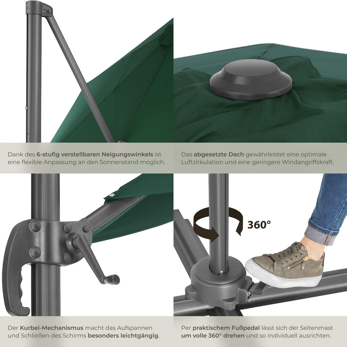 SONNENSCHIRM Daria,UV-Schutz 50+, inklusive Schutzhülle,grün - Grün, Metall (300/372cm) - tectake