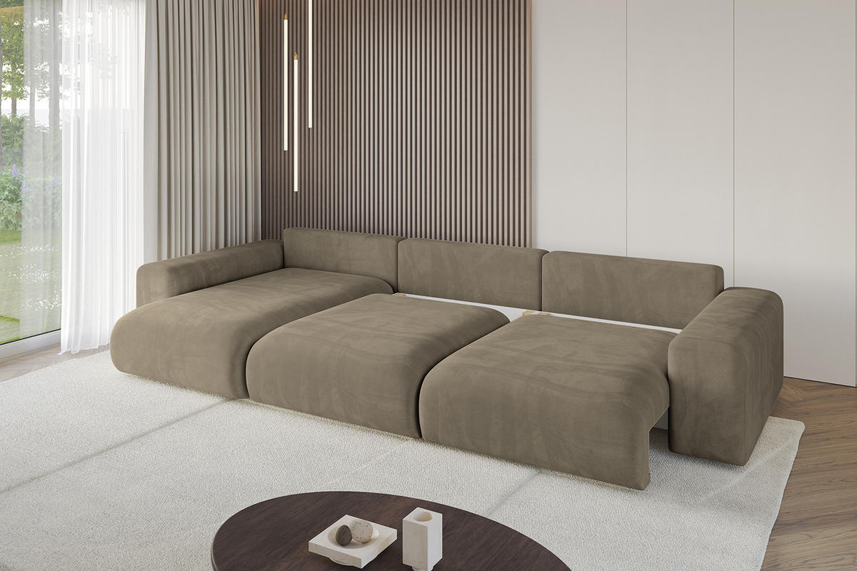 ECKSOFA Ottomane links ESKAR-L 364x176x84 Braun Velours - Schwarz/Braun, Holzwerkstoff/Kunststoff (364/176cm) - ALTDECOR