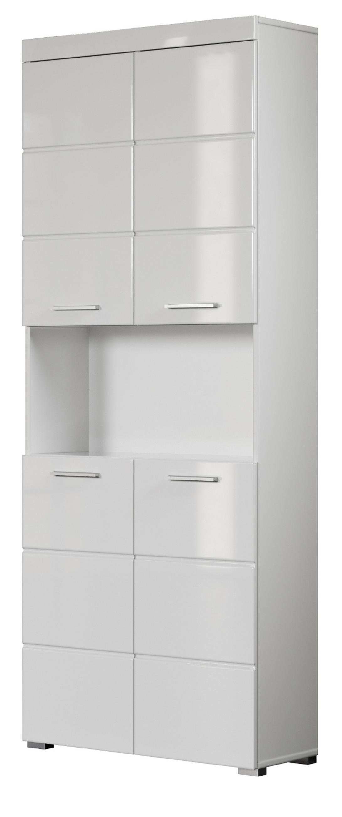 HOCHSCHRANK weiß Hochglanz 73 x 190 cm, Badschrank mit viel Stauraum - Weiß, Holzwerkstoff/Kunststoff (73/190/31cm) - Top.Furn