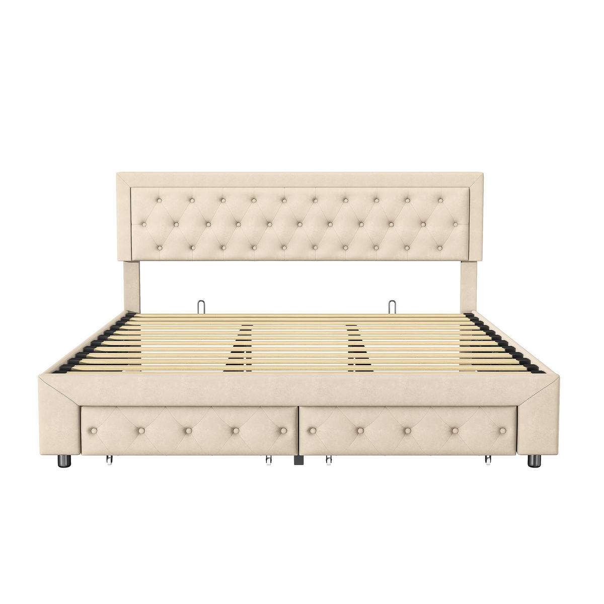 POLSTERBETT 180x200 cm, Beige, Lattenrost und Schubladen - Beige, Textil/Metall (180/200cm)