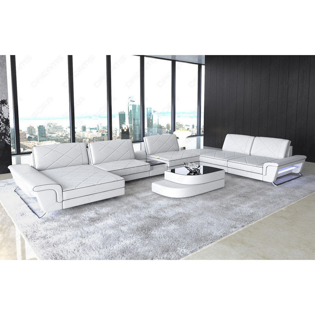 Thumbnail - Sofa Dreams Wohnlandschaft, Weiß, Schwarz, Leder, Rechteckig, 456x89x329 cm, Wohnzimmer, Sofas & Couches, Wohnlandschaft...