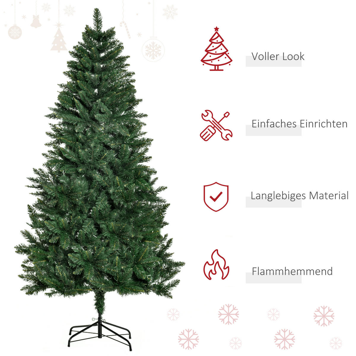 KÜNSTLICHER-WEIHNACHTSBAUM 180 cm Kieferbaum künstlich mit 724 Zweigen - Grün, Kunststoff (180cm) - HOMCOM