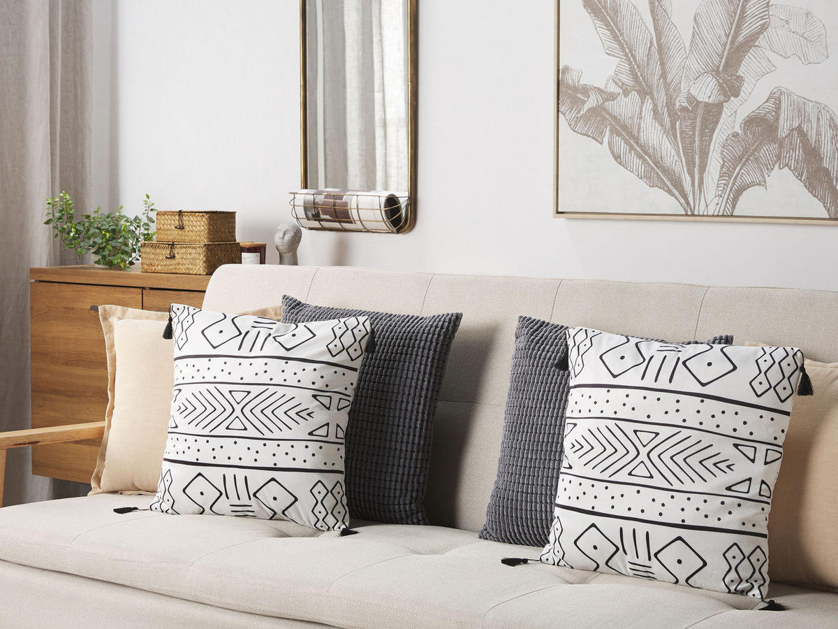 DEKOKISSEN 2er-Set Weiß 45/45 cm Schefflera - Weiß, Textil (45/45cm) - Beliani