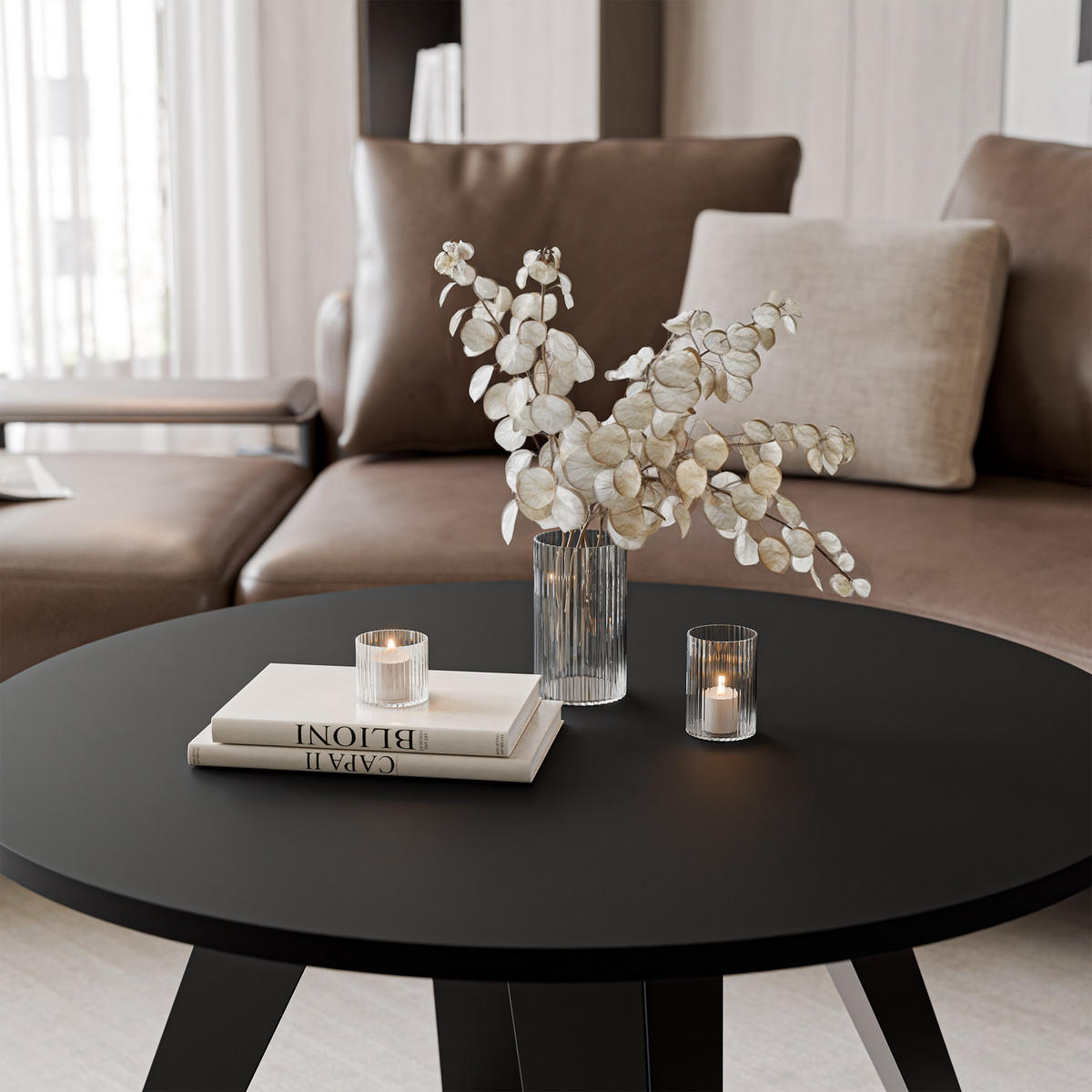 COUCHTISCH FRESCO 75/50 cm runden, Schwarz / Schwarz geriffelt - Schwarz, Metall (75/75/50cm) - Idohome