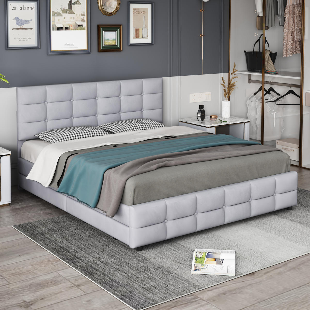 POLSTERBETT 180/200 cm grau mit 4 Schubladen und Lattenrost - Grau, Textil (180/200cm) - OKWISH