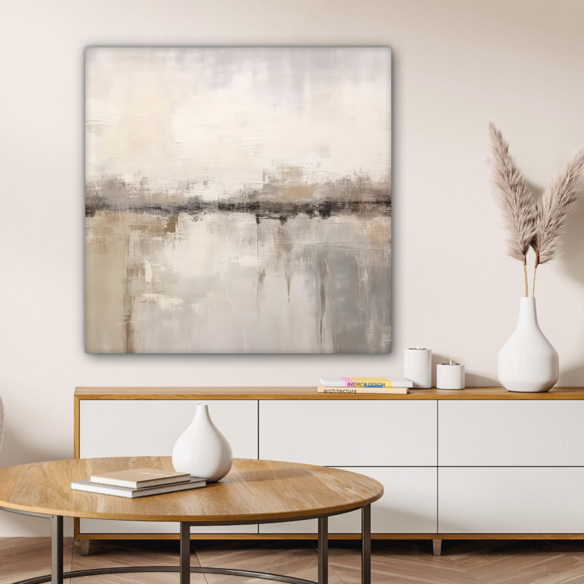 LEINWANDBILD Moderne Kunst - Abstrakt - Beige Deko Groß 90x90 cm - Beige, Textil (90/90cm) - MuchoWow