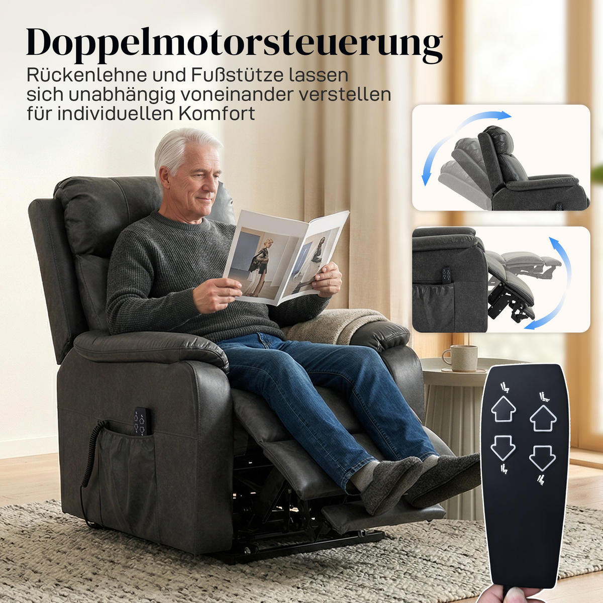 RELAXSESSEL DE-06440 elektrischer Lift, 170° Zero-Gravity, Doppelmotor Schwarz - Schwarz, Metall (87/105/96cm) - ComfortXL