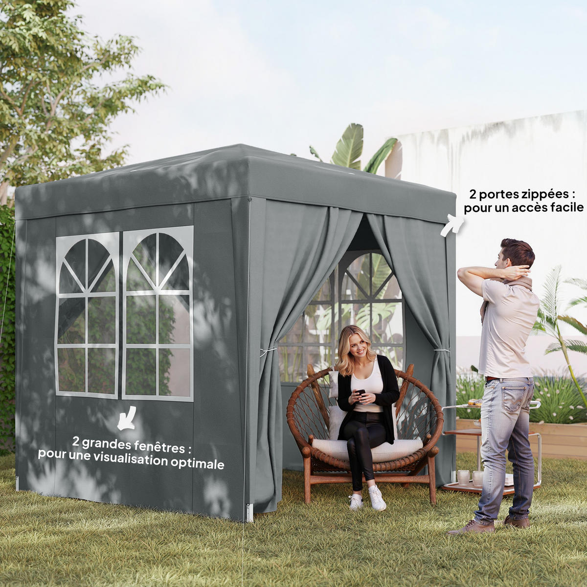 PAVILLON DE-13998 Pop-up 2/2 m, höhenverstellbar, UV-Schutz Grau - Grau, Metall (200/240/200cm) - ComfortXL