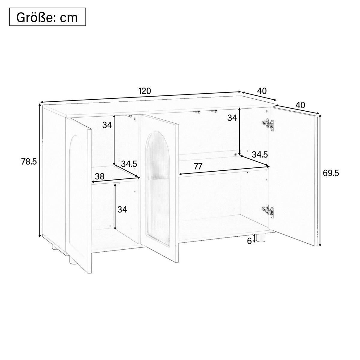 SIDEBOARD 120 cm Schwarz MDF mit Glastür, Push-to-Open und verstellbaren Regalen - Schwarz, Holzwerkstoff (120/78.5/40cm) - Urban Meuble