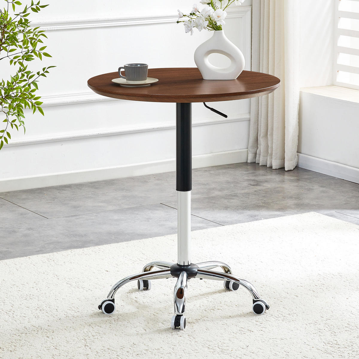 BEISTELLTISCH 70/70/73,5-98,5 cm höhenverstellbar mit Rollen und Bremse, MDF/Metall, Nussbaumfarben - Walnussfarben, Holzwerkstoff (70/70/73.5cm) - Redom