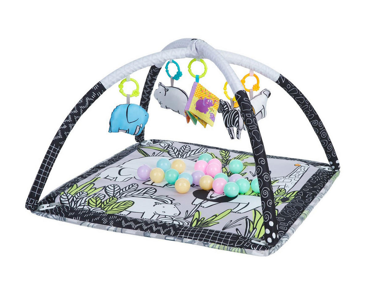 SPIELBOGEN 2 in 1 grau Krabbeldecke, Bällebad, Greiflinge, 18 Spielbälle, 100% Polyester - Grau, Textil (75/50/78cm) - Kikka boo