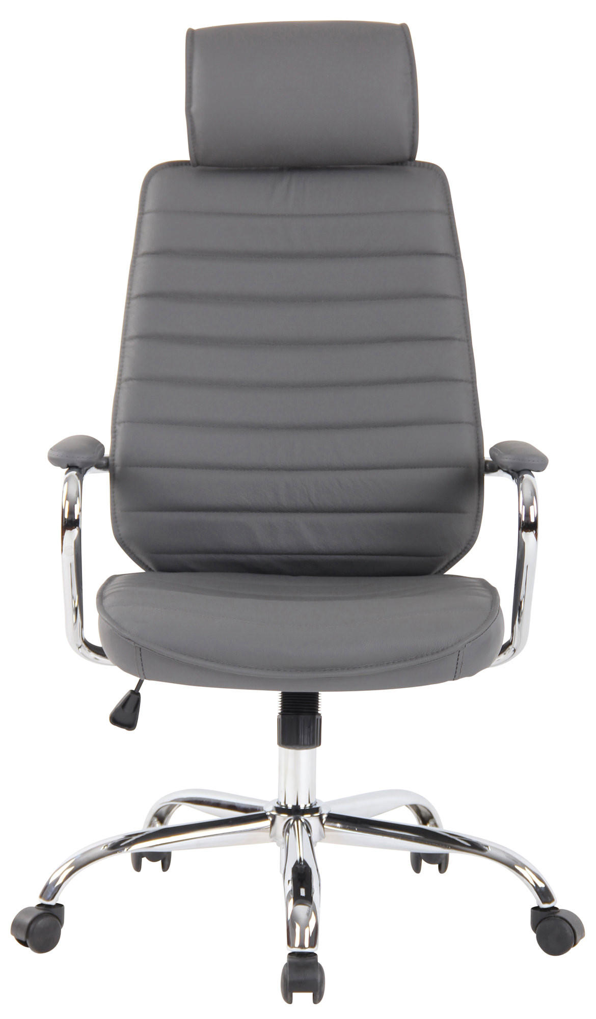 CHEFSESSEL Echtleder Grau - Chromfarben/Grau, Leder/Metall (59/117/57cm) - CLP