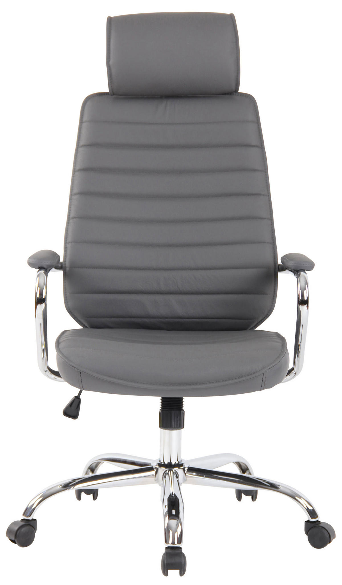 CHEFSESSEL Echtleder Grau - Chromfarben/Grau, Leder/Metall (59/117/57cm) - CLP
