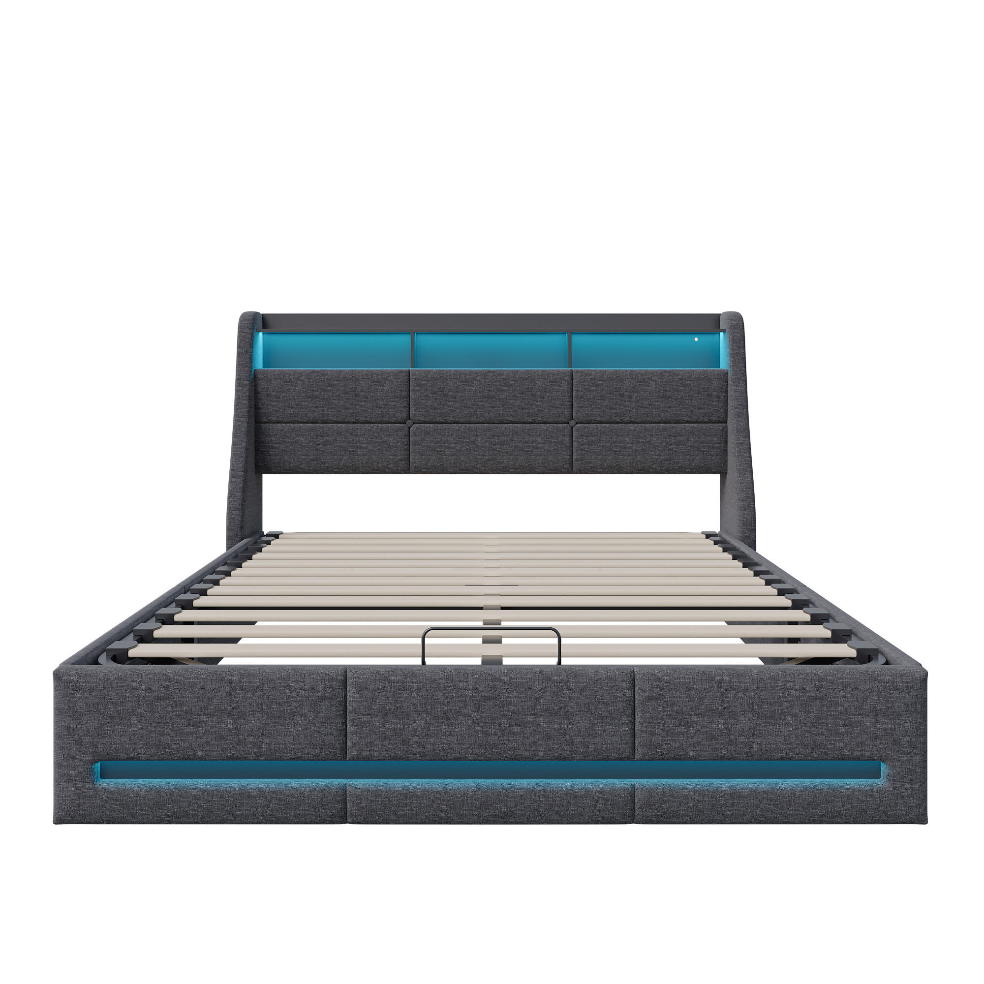 POLSTERBETT 140x200 cm, Grau, mit USB, LED-Beleuchtung - Grau, Textil/Metall (140/200cm)