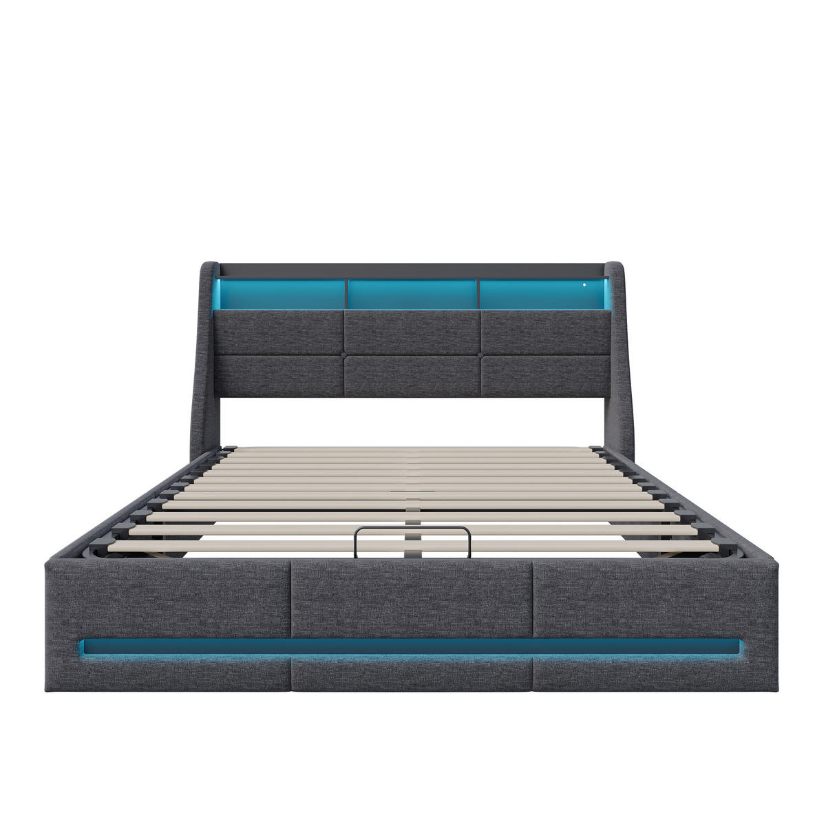 POLSTERBETT 140x200 cm, Grau, mit USB, LED-Beleuchtung - Grau, Textil/Metall (140/200cm)