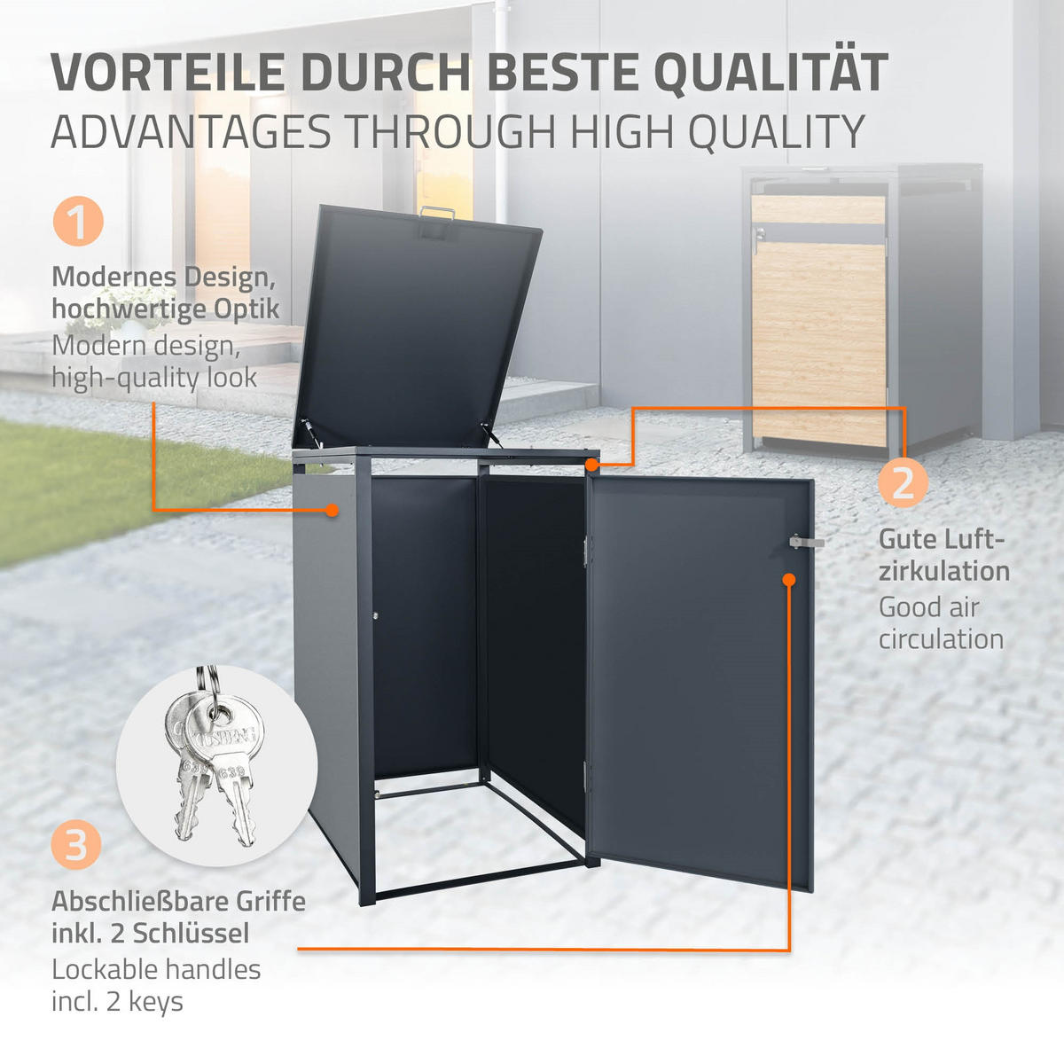 MÜLLTONNENBOX 1er Anthrazit-Lärchenoptik - Hellbraun, Metall (80/116.3/68cm) - ML-DESIGN