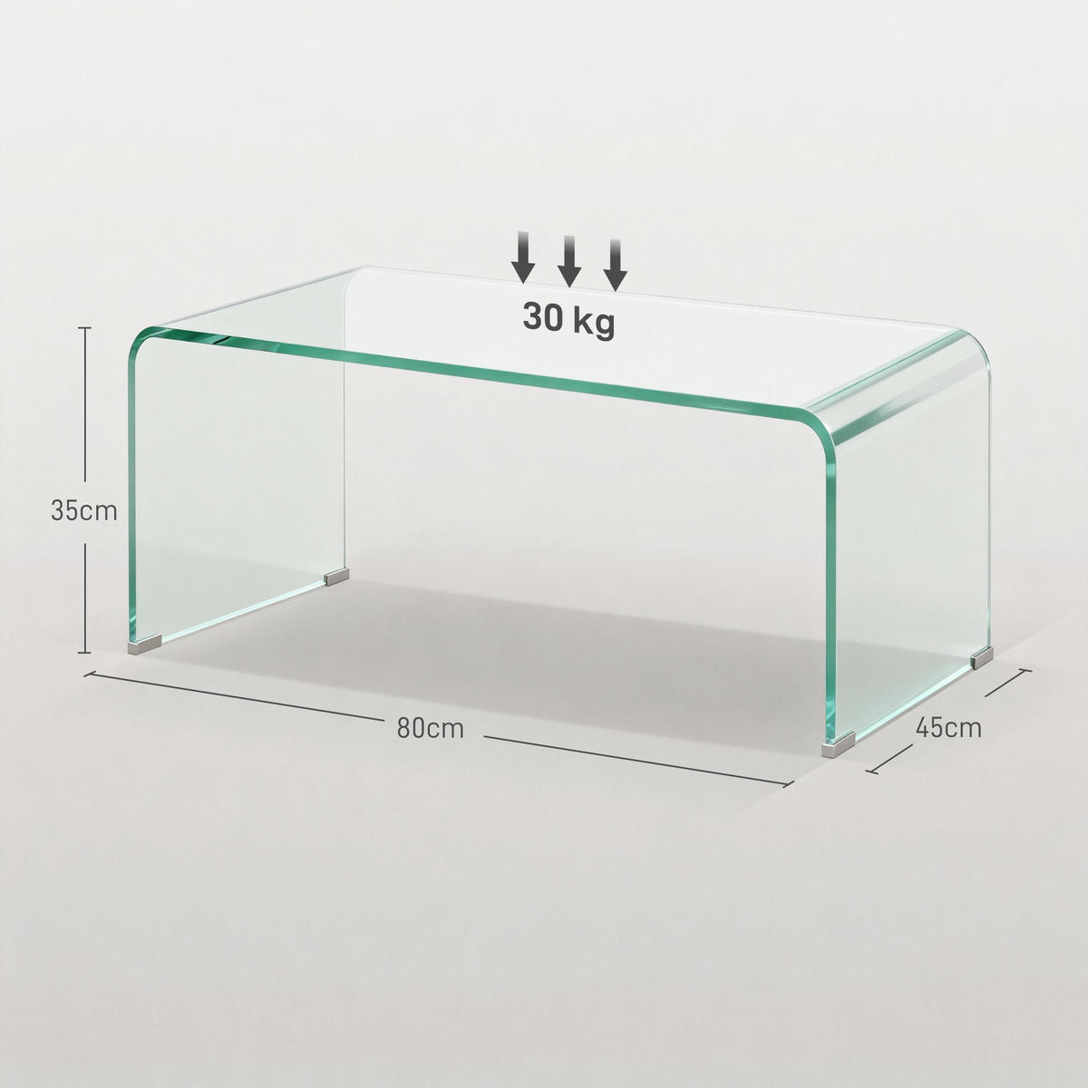 COUCHTISCH DE-08754 einteiliges Design, 80x45 cm Transparent - Transparent, Glas (80/45/35cm) - ComfortXL