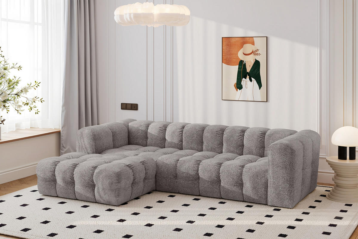 ECKSOFA L-form BALOO L, Chenille-Stoff Arena, Grau, Links - Grau, Holz (280/193cm) - Kaiser Möbel