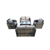 GARTEN-SOFA SET MIT COUCHTISCH LOUNGE LOVESEAT Polyrattan Patio 6-Sitzer - Dunkelgrau/Grau, Glas/Kunststoff - Fimous