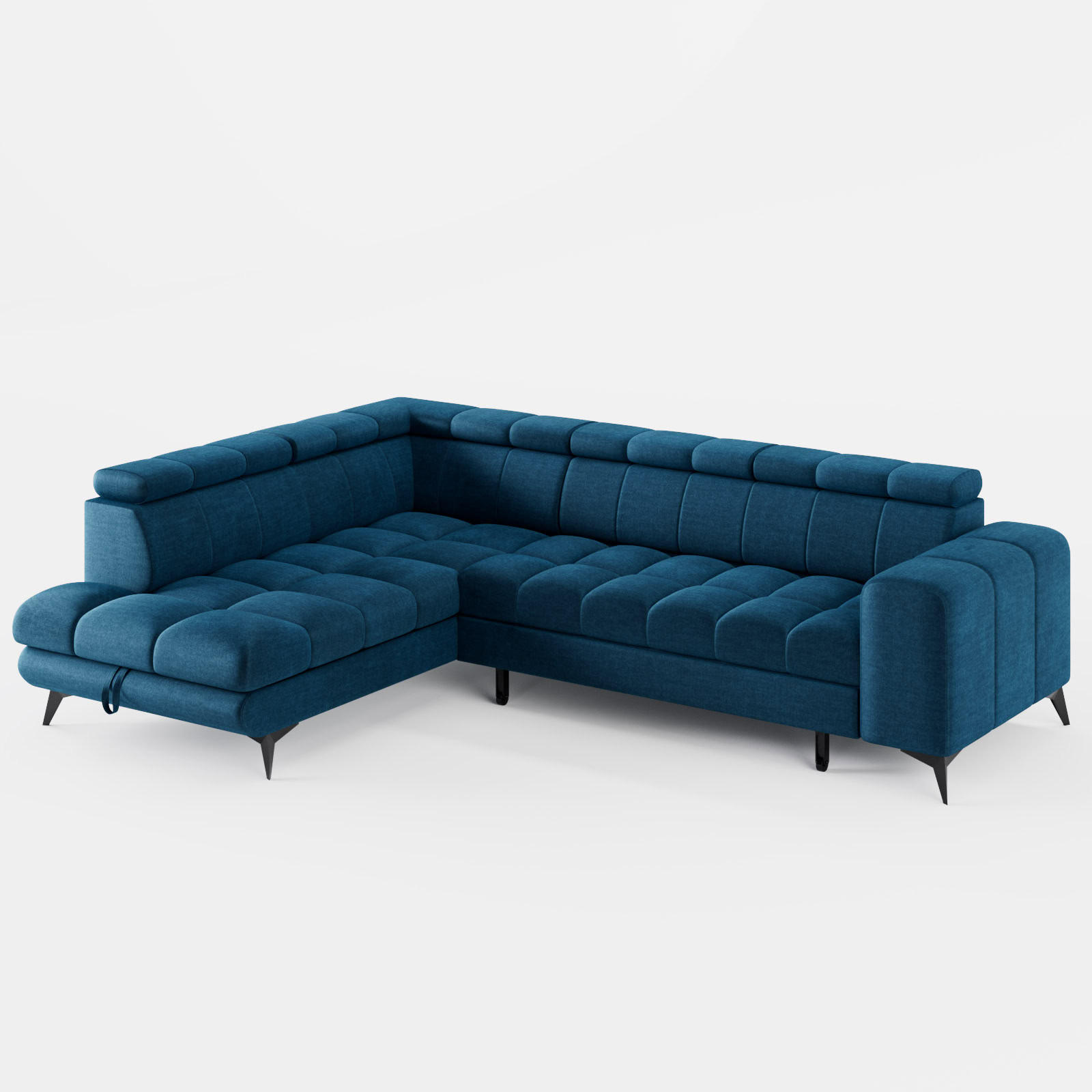 ECKSOFA CANDY CANE Links Dunkelblau Velours-Stoff mit Schlaffunktion und Bettkasten - Dunkelblau, Textil (264/192cm) - Barchello