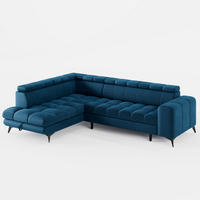 ECKSOFA CANDY CANE Links Dunkelblau Velours-Stoff mit Schlaffunktion und Bettkasten - Dunkelblau, Textil (264/192cm) - Barchello