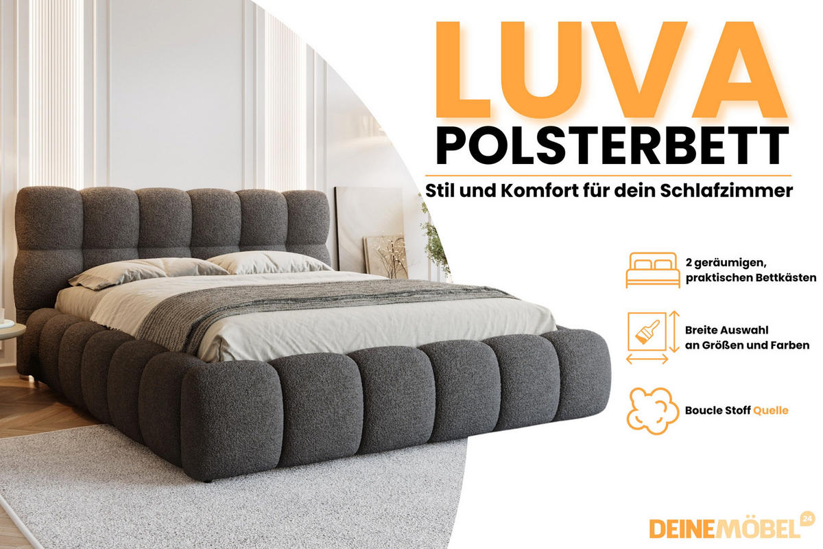 POLSTERBETT LUVA 160/200 in Boucle Grau - Grau, Holz/Holzwerkstoff (160/200cm) - Deine Möbel 24