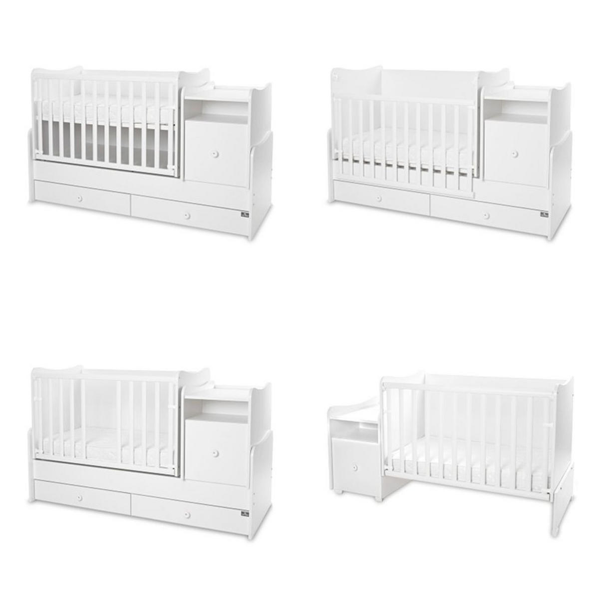 BABYBETT Trend Plus weiß 110 x 62 cm, 70 x 160 cm, Schaukelfunktion, Kommode, Schubladen - Weiß, Holzwerkstoff (62/110cm) - Lorelli