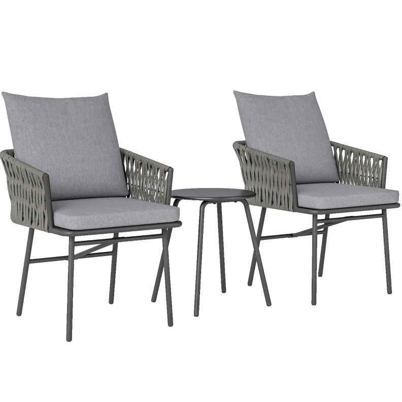 BISTROSET 58/63/69 cm grau aus Stahl mit 2 Stühlen und Tisch - Grau, Metall - OKWISH