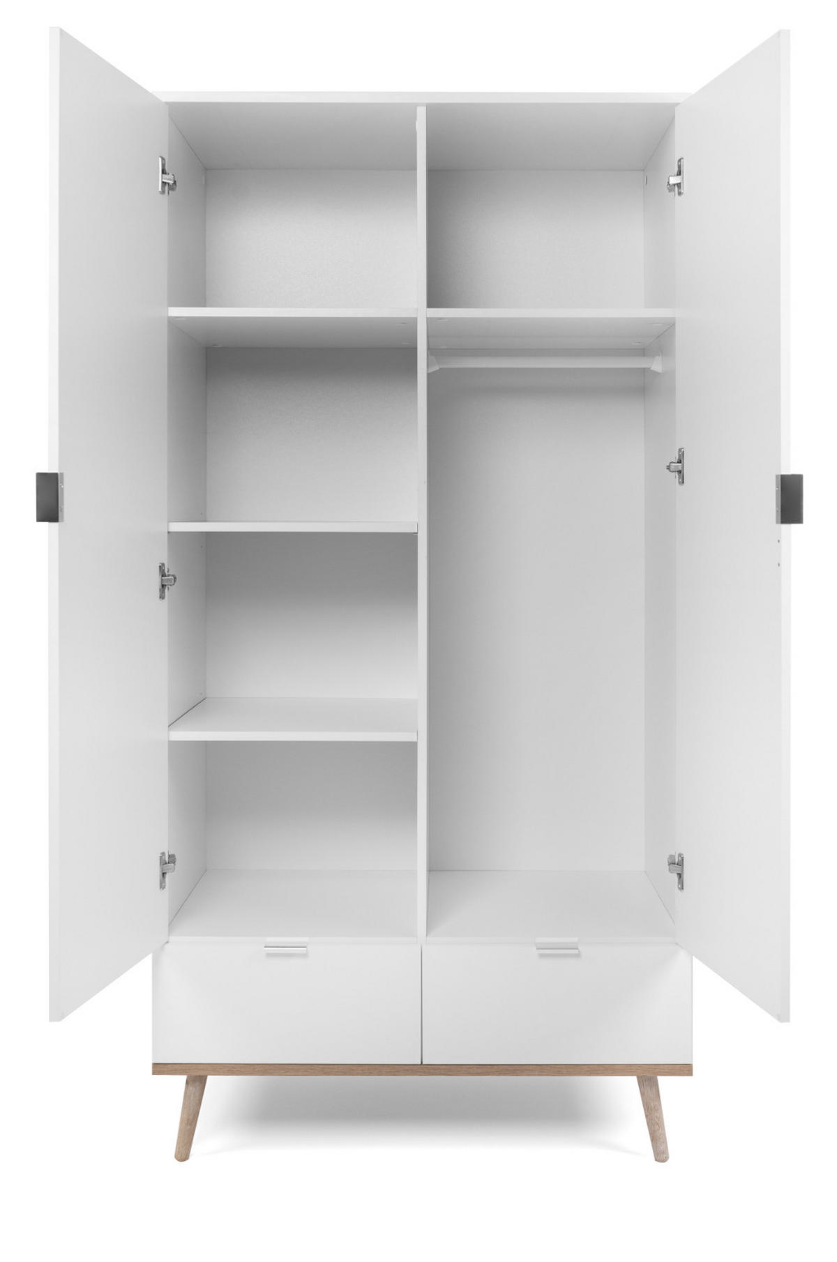 KLEIDERSCHRANK weiß matt, Eiche Sonoma massiv 90 x 180 cm, Drehtürenschrank skandinavisch - Chromfarben/Eichefarben, Holz/Holzwerkstoff (90/180/55cm) - Furn.Design