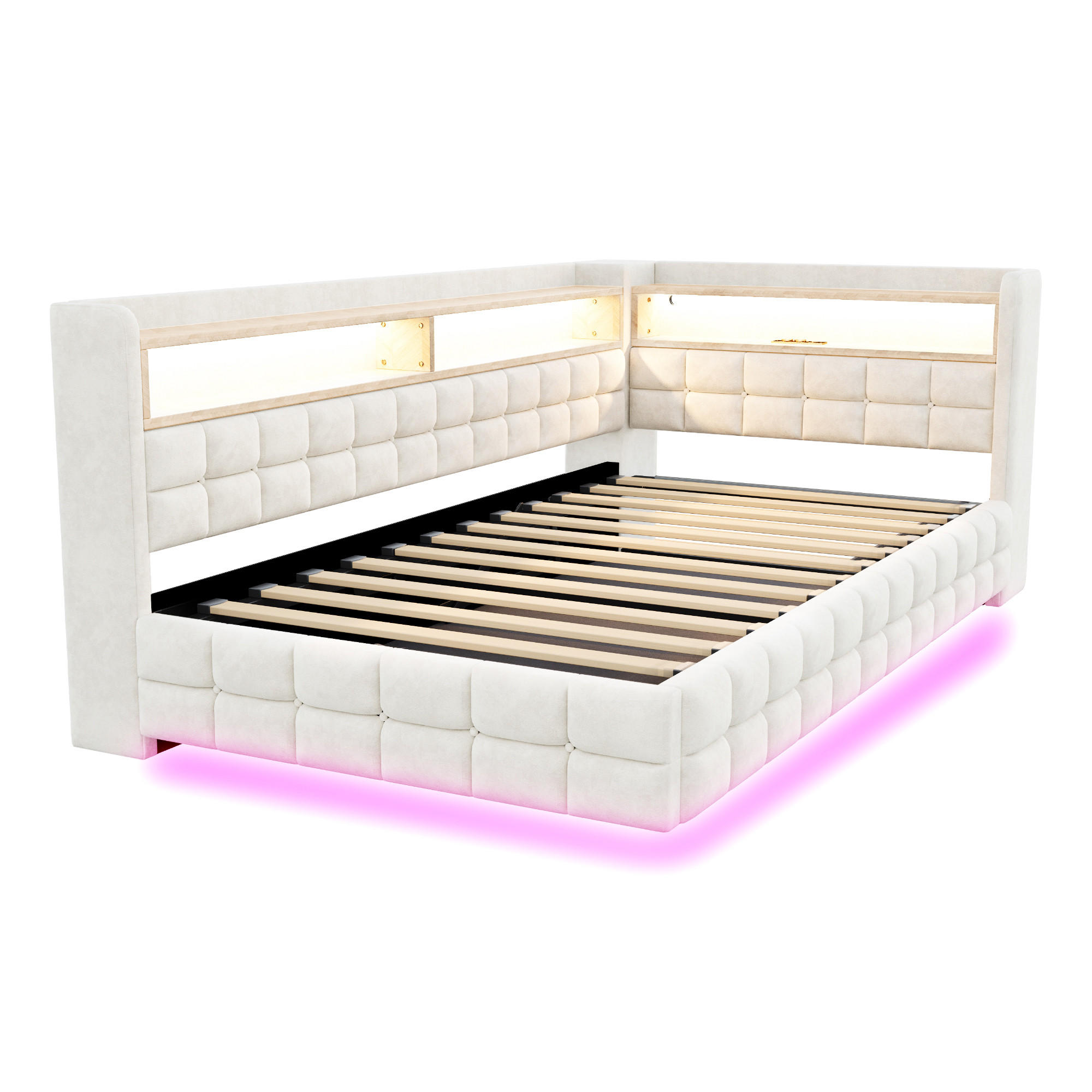 STAURAUMBETT 90/200 cm DE-32682 mit hydraulischem Stauraum und LED Beige - Beige, Metall (90/200cm) - ComfortXL