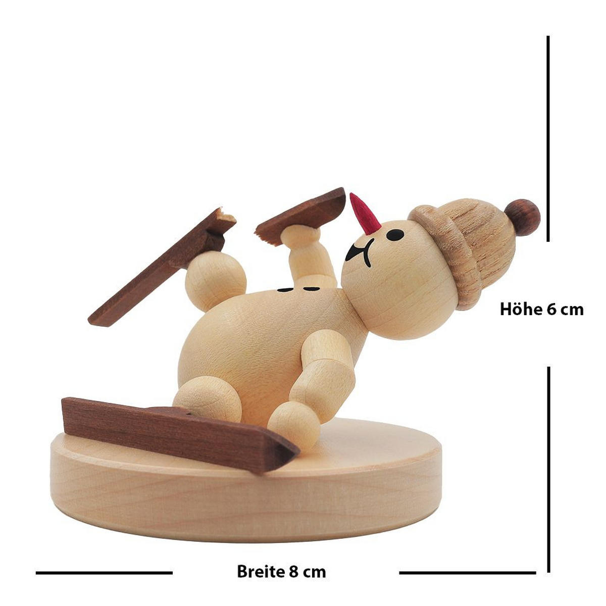HOLZFIGUR Schneemann Junior Skiunfall auf Sockel 6 cm - Multicolor, Holz (8/1/0.1cm)