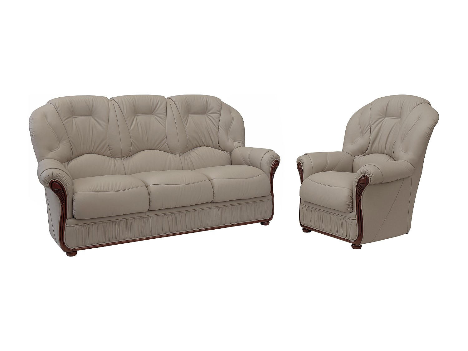 SOFAGARNITUR ohne Schlaffunktion - 4 -Sitzer - Rundumbezug 100% Leder - taupe - DAPHNE - Braun, Leder (183/97/91cm) - Vente-Unique