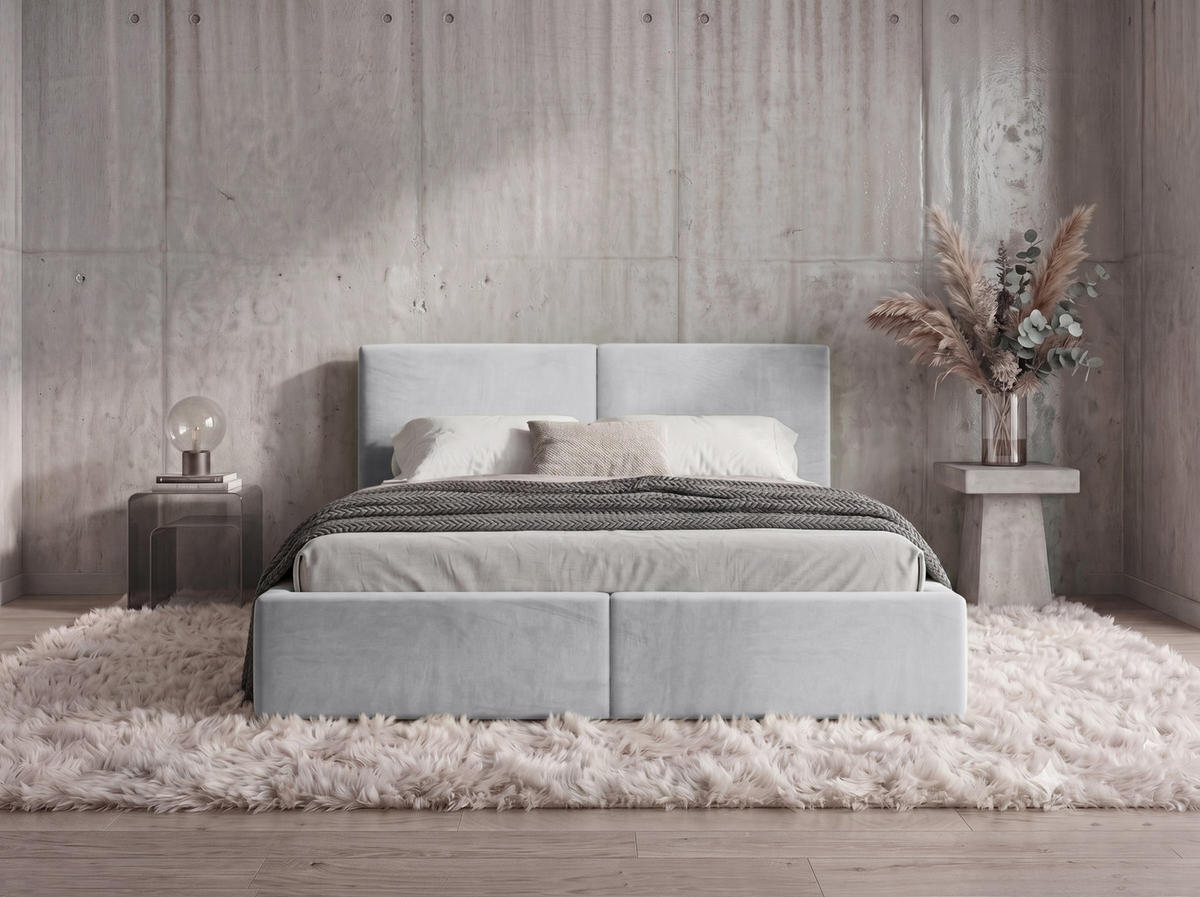 POLSTERBETT 160X200 Hellgrau mit Stauraum inkl. Hebemechanismus - Hellgrau, Textil (160/200cm) - Interbeds